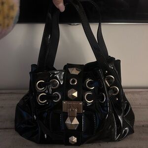 Jimmy Choo black studded patent leather Ramona bag